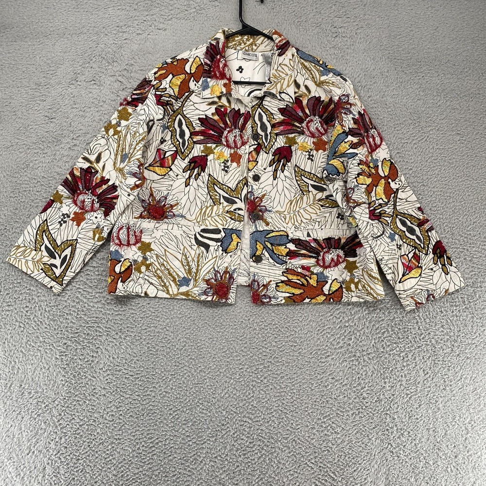 Chicos Jacket Womens 3/XL Art to Wear Embroidered 3D Textured Indie Garden Bloom